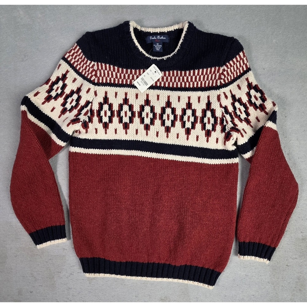 NWT Women's Brooks Brothers Fleece Lambswol Sweater Size MEDIUM Aztec Design